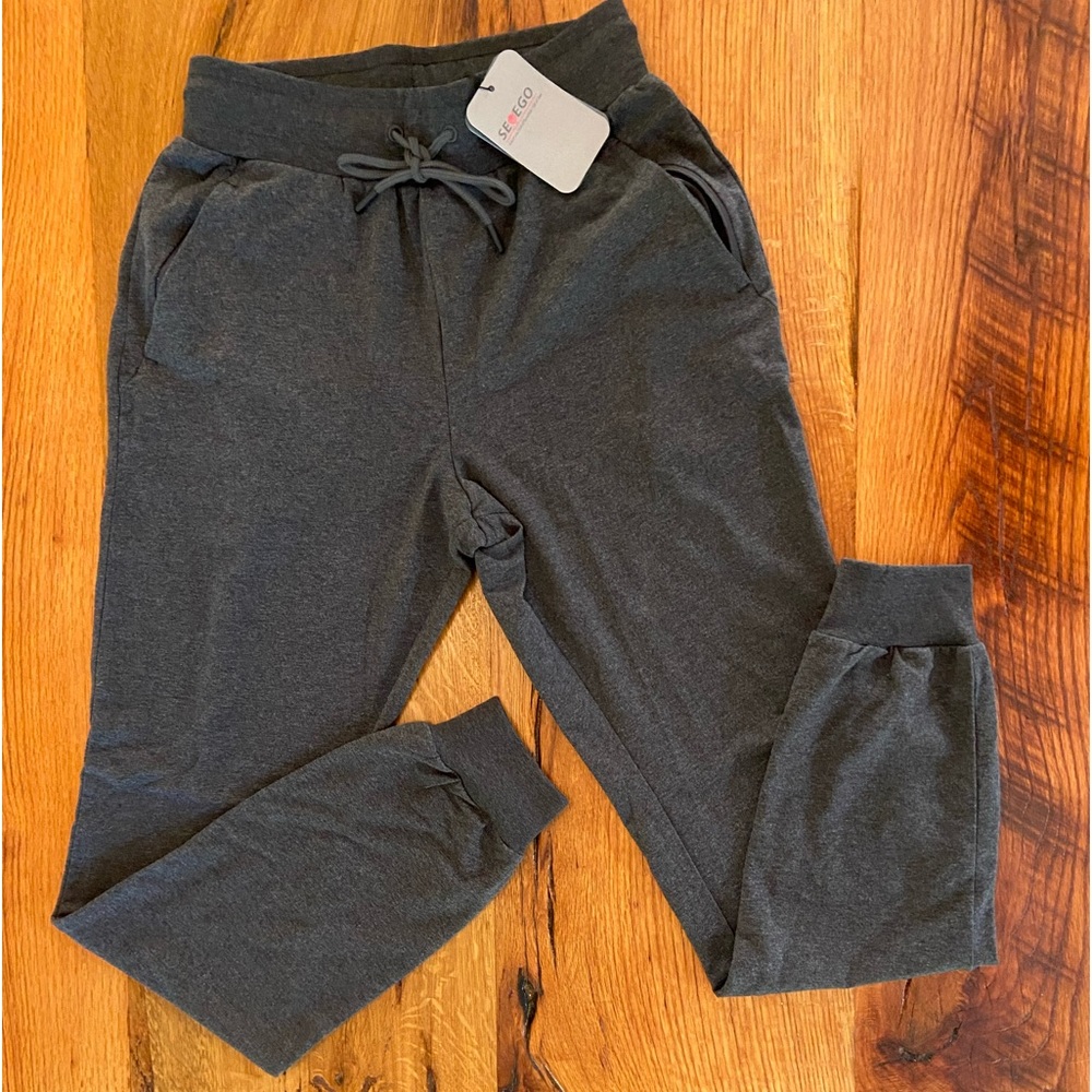 Sevego Lightweight Charcoal Gray Soft Joggers, Zipper Pockets, NWT, Size Large
